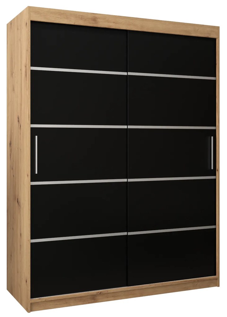 Šatníková skriňa 150 cm Verika 1 150 (dub artisan + čierna). Akcia -23%. Vlastná spoľahlivá doprava až k Vám domov. 1063699