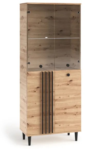 Vitrína LIVIA 3, 80x196x40, dub artisan/čierna