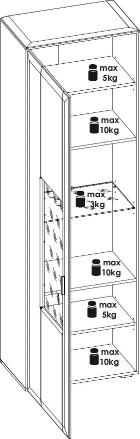 Vysoká vitrína Romy, šedá/dub