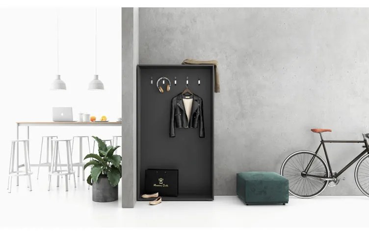 Šatníková stena BORDER s botníkom, 5 háčikov, biela/dub prírodná