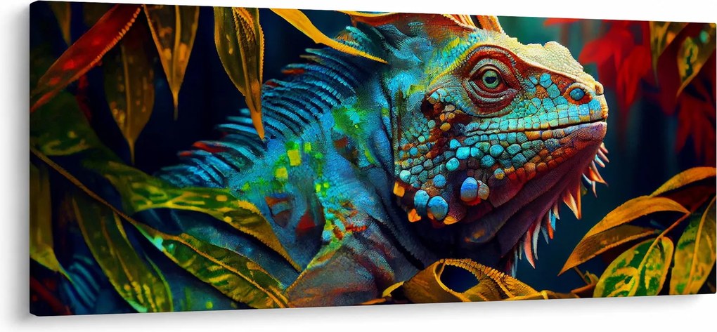 Obraz - Farebný leguán (120x50 cm)
