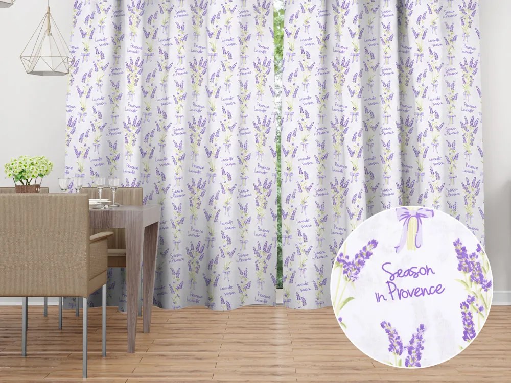 Biante Bavlnený záves Sandra SA-294 Veľké zväzky levandúľ na bielom 150x210 cm