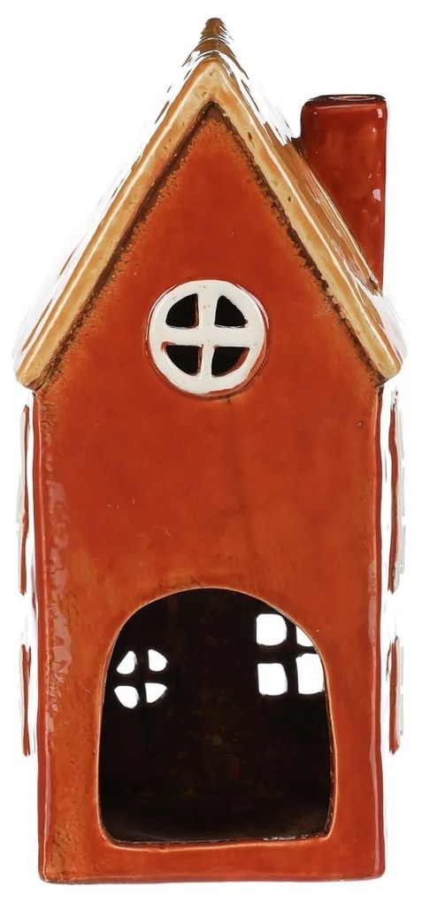 Svietnik Domček červená, keramika, 11 x 9 x 23 cm