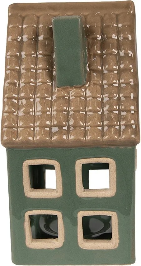 Zelený porcelánový domček svietnik na čajovú sviečku Christmas House - 9*8*15 cm