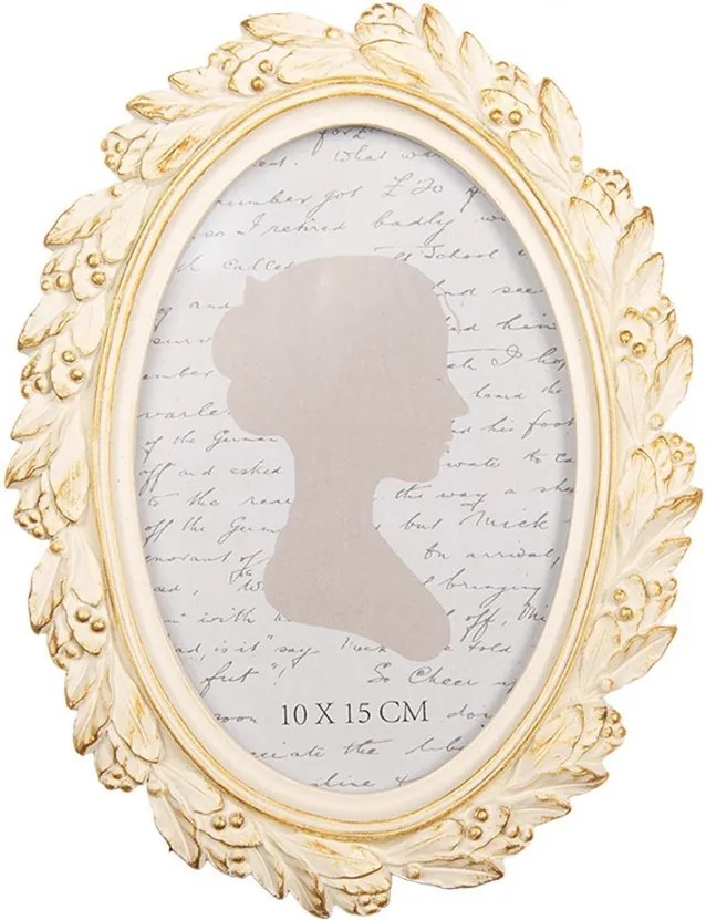 Béžový fotorámik s kvetmi a zlatou patinou - 15*2*20 cm / 10*15 cm