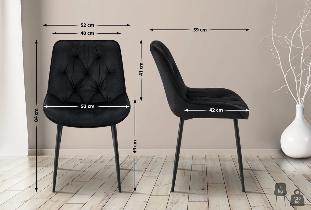 Jedálenská stolička Wallace - zamat - Čierna