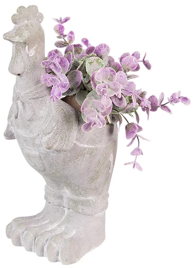 Šedý antik cementový kvetináč v tvare kohútika - 11*10*26 cm