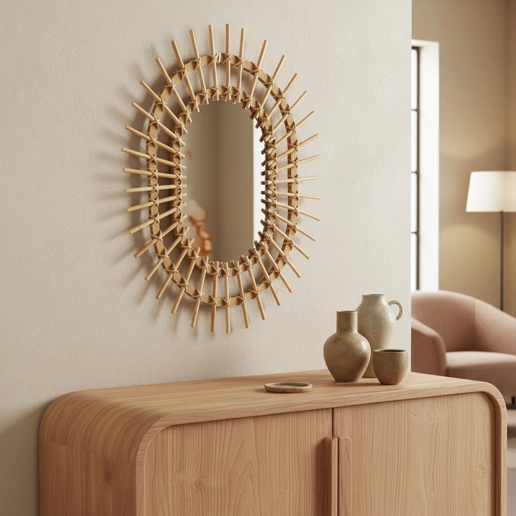 Tutumi Tutumi, nástenné zrkadlo Boho 57x49 cm QDJ5749, svetlá hnedá, HOM-02819