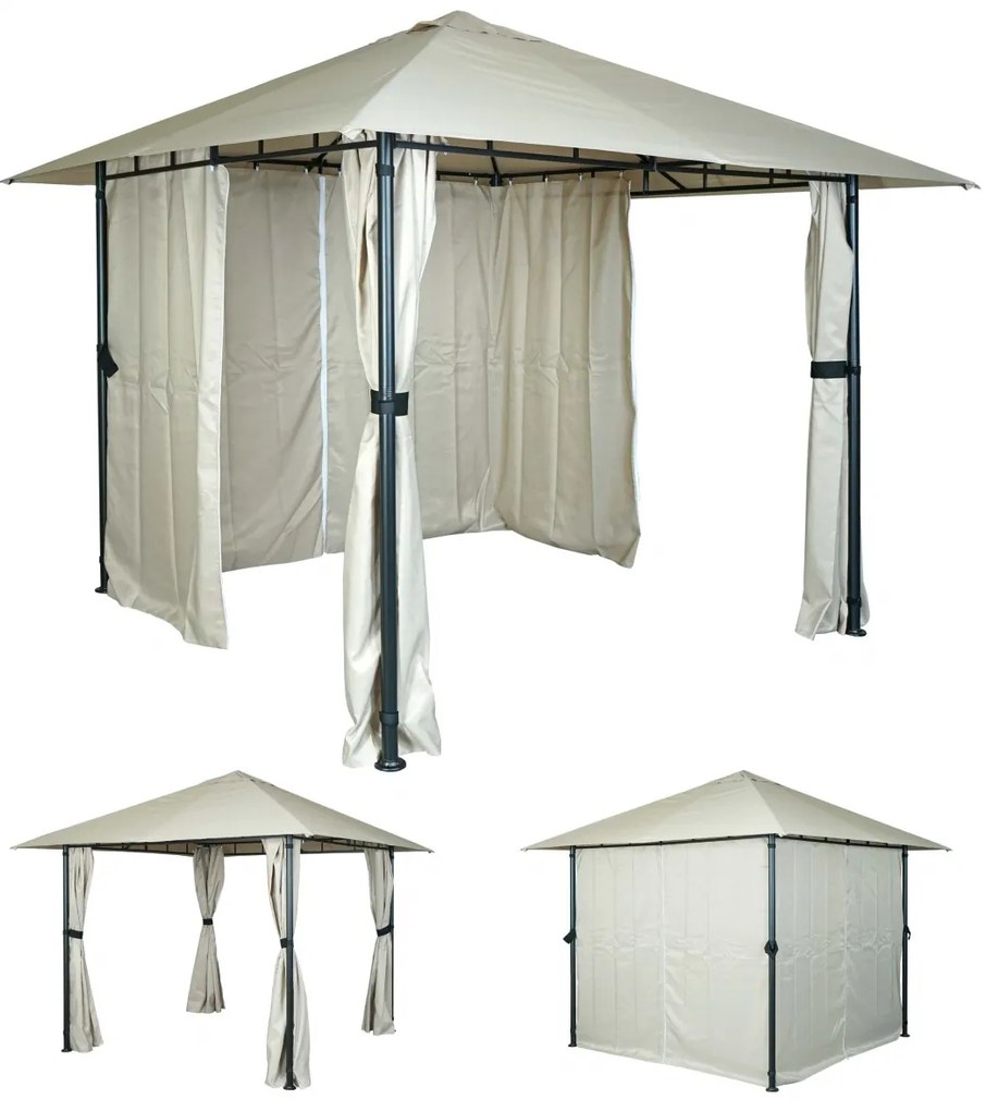 Pergola HWC-J63 so strechou a bočnou stenou 3x3m - krémová