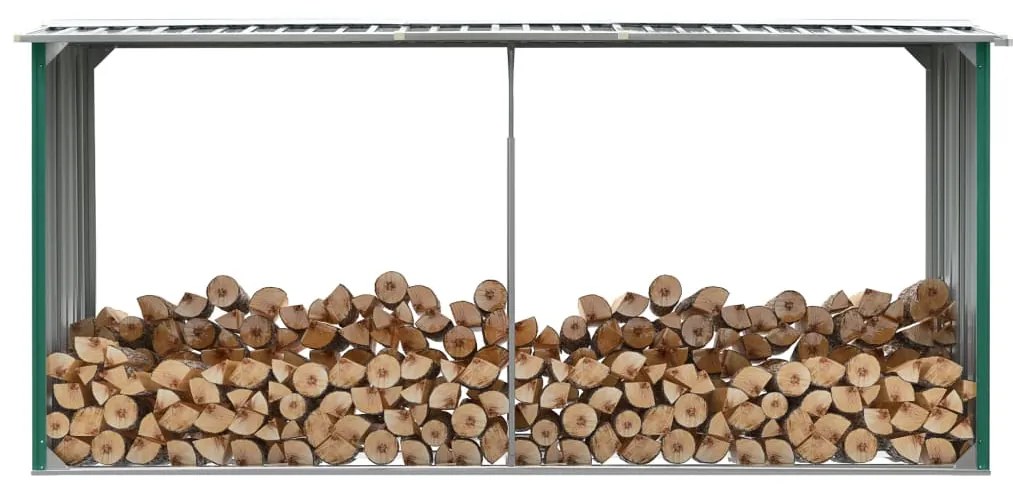 Záhradná kôlňa na drevo zelená 330x92x153 cm galvanizovaná oceľ 47086