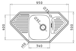 Pyramis 108760801 - Kuchynský drez MEDUSA CORNER 95x50 cm
