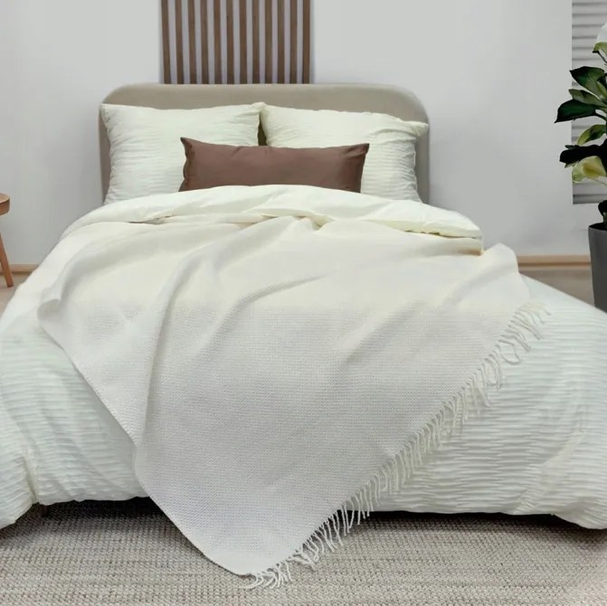 Turecká bavlnená deka s ozdobnými strapcami - krémová Šírka: 200 cm | Dĺžka: 220 cm