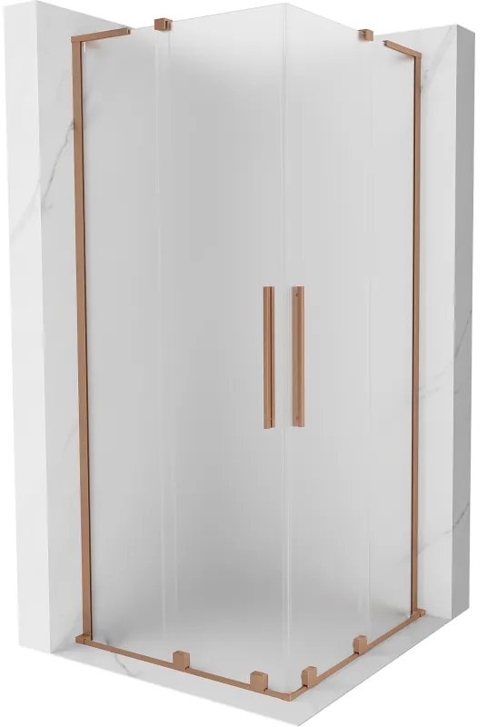 Mexen Velar L Duo, sprchový kút s posuvnými dverami 80 x 80 cm, 8mm sklo námraza, medená matná, 871-080-080-02-33-65