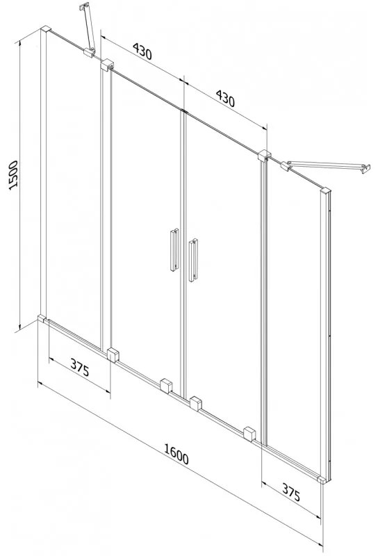 Mexen Velar Duo, 2-krídlová posuvná vaňová zástena 160 x 150 cm, 8mm šedé sklo, čierna matná, 896-160-000-42-70