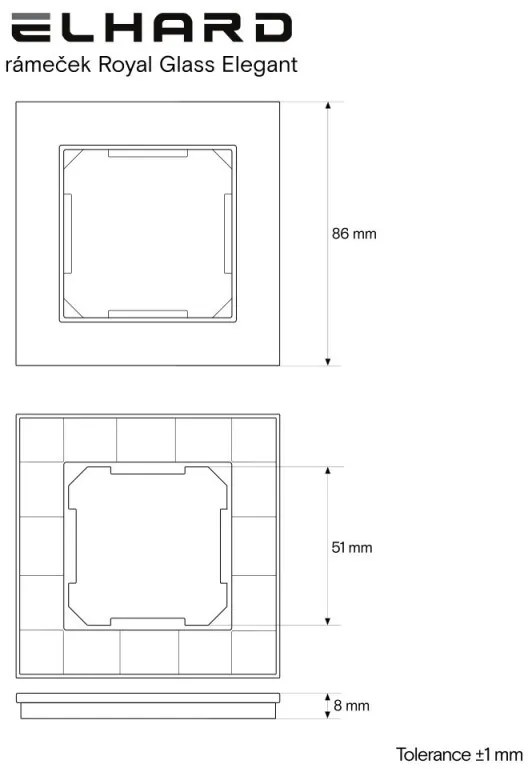 Elhard Sklenený jednoduchý rámček Royal Glass Elegant, čierny YE3101B