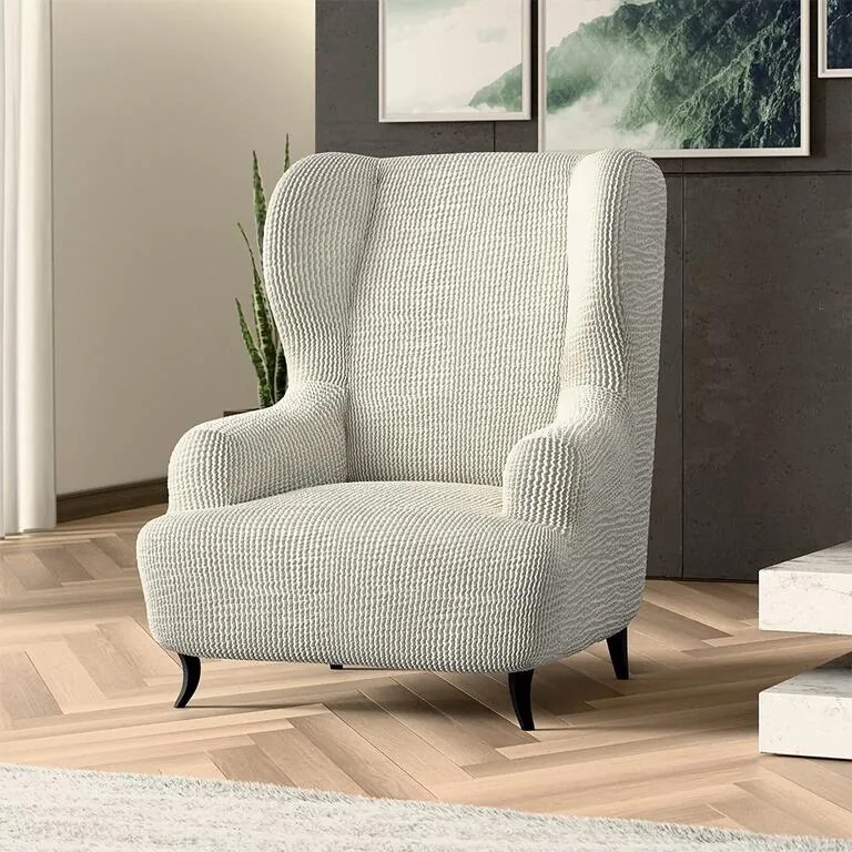 Bielastické poťahy COSTINA smotanová kreslo ušiak (š. 60 - 110 cm)