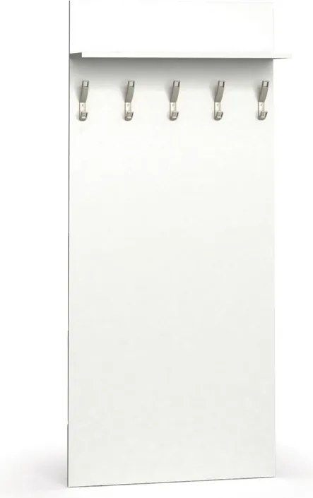 Vešiaková stena HORIZONT, 5 háčikov, polica, biela