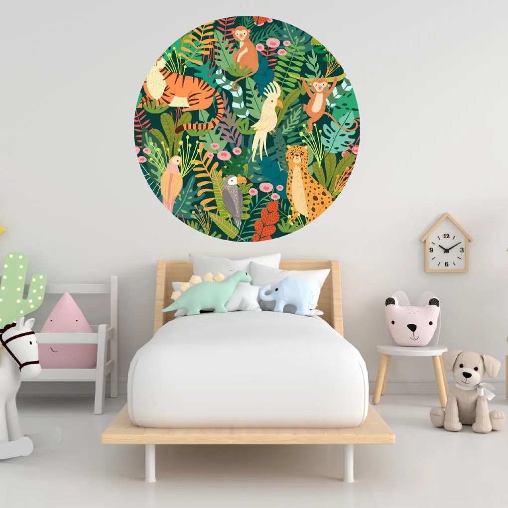 PIPPER. Kruhová samolepka na stenu "Zvieratá z džungle" Veľkosť: 100 cm