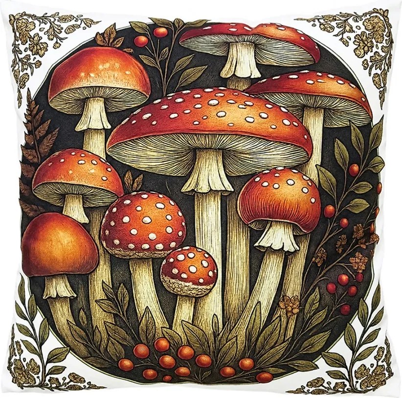 Dekoračný vankúš s motívom muchotrávok - 45*45*4 cm