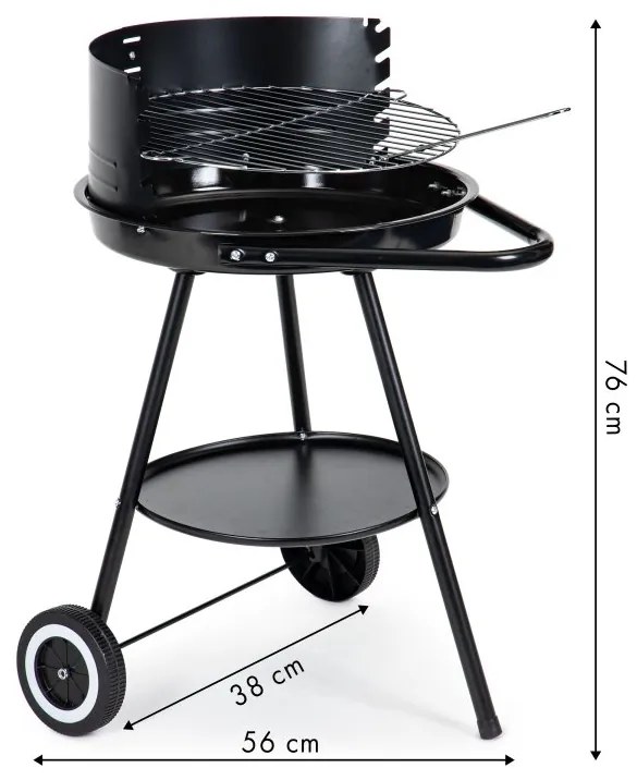 Okrúhly záhradný gril s nastaviteľnou výškou roštou