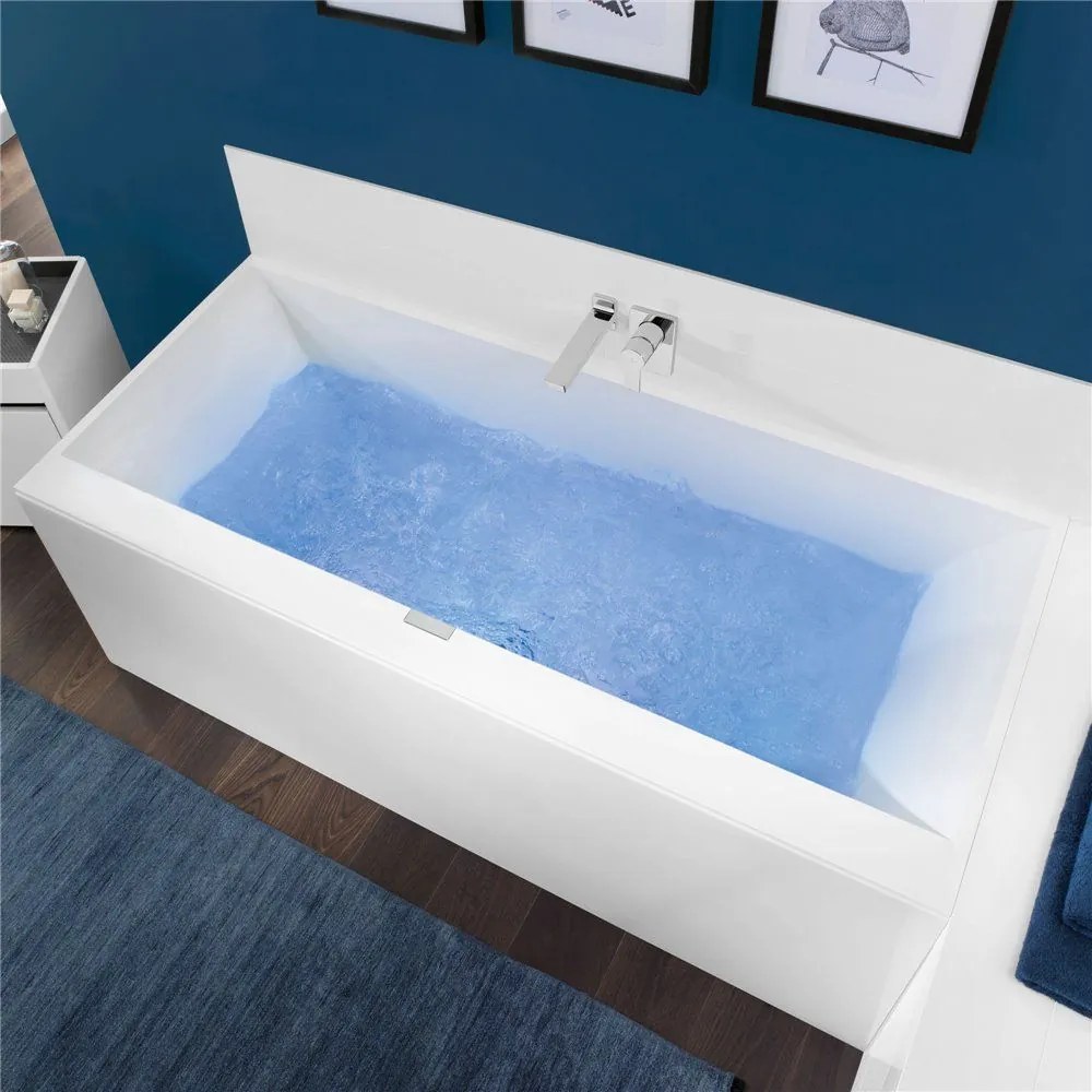 VILLEROY &amp; BOCH Squaro Edge 12 pravouhlá vaňa z materiálu Quaryl, odtok v strede, 1700 x 750 x 450 mm, biela alpská, UBQ170SQE2DV-01