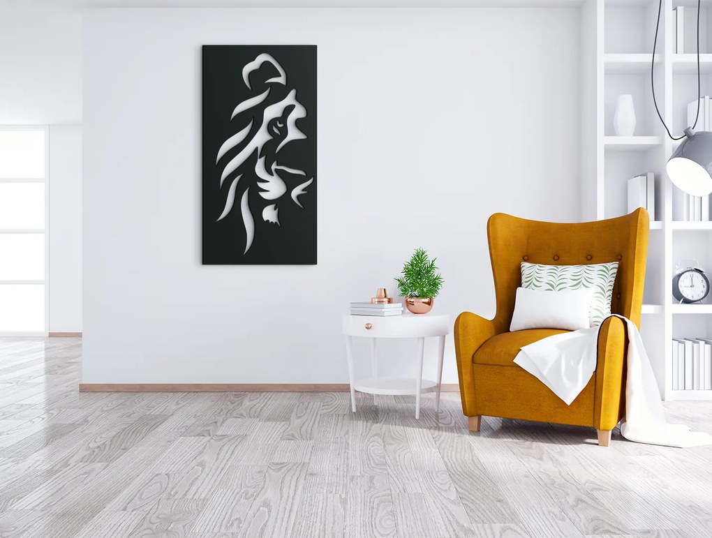 drevko 3D obraz Lev - pohľad šelmy Rozmer obrazu: 44,5 x 23 cm, Farba dekorácie: Čierna