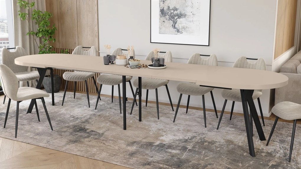 Mazzoni EXPANSO Kašmír / čierne nohy - OVÁLNY ROZKLADACÍ STÔL 160-360 cm PRE 16-18 OSÔB