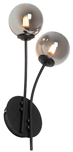 Moderná nástenná lampa čierna 2-svetlá s dymovým sklom - Atény