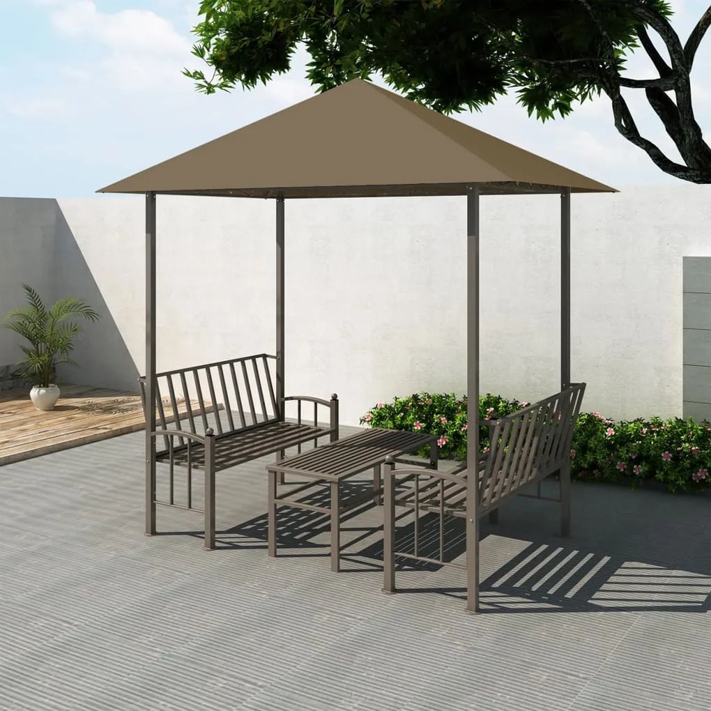 vidaXL Záhradný altánok so stolom a lavicami 2,5x1,5x2,4 m sivohnedý 180 g/m²