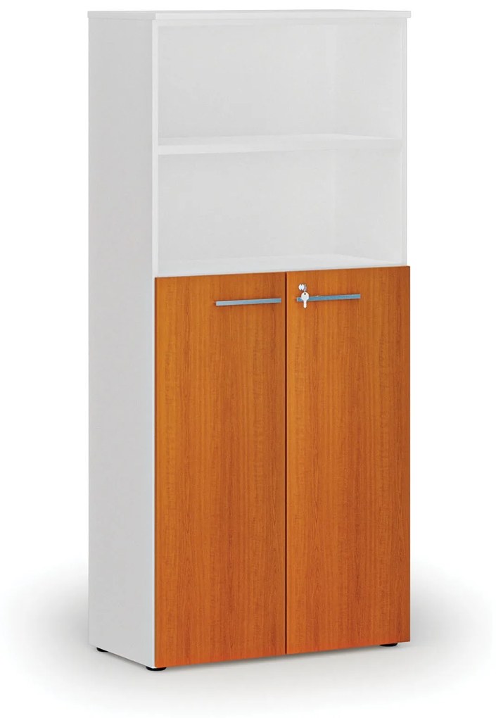 Kombinovaná kancelárska skriňa PRIMO WHITE, dvere na 3 poschodia, 1781 x 800 x 420 mm, biela/čerešňa