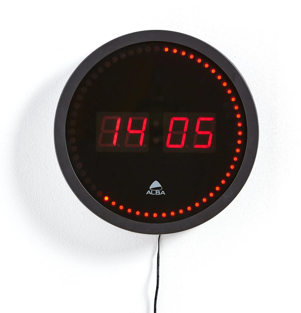 Digitálne nástenné hodiny, Ø 300 mm, čierne