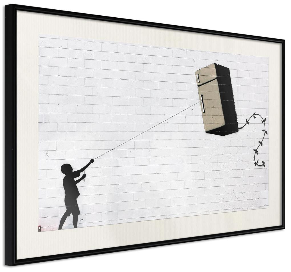 Artgeist Plagát - Flying Fridge [Poster] Veľkosť: 30x20, Verzia: Čierny rám s passe-partout