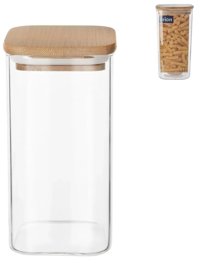 Orion Skleněná dóza hranatá s bambusovým víkem, 1,7l BORO