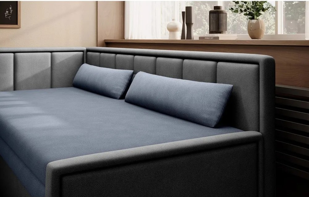 Modrá/sivá ženilková rozkladacia/s úložným priestorom pohovka 214 cm Fulgeo – ELTAP