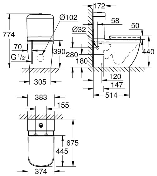 GROHE 39462000 - WC súprava EURO CERAMIC 67,5 x 37,4 x 77,4 cm keramika/biela