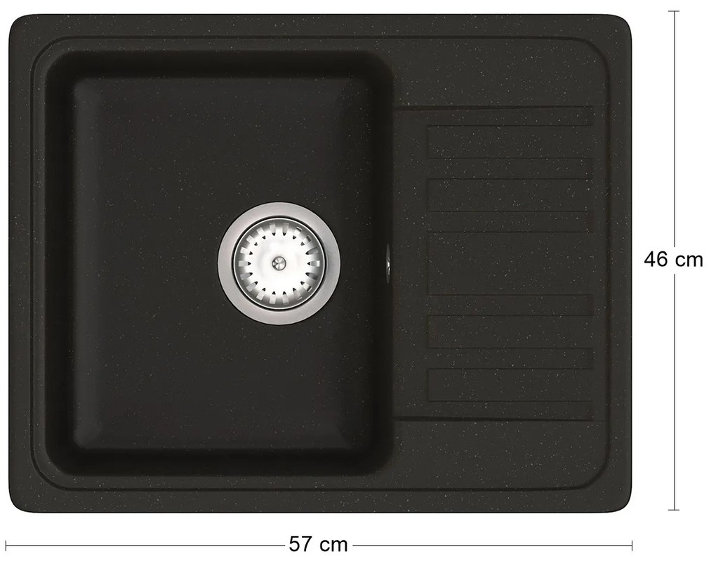 Granitový kuchynský drez so sifónom Hal HNB 02-57 57x46 cm - čierna