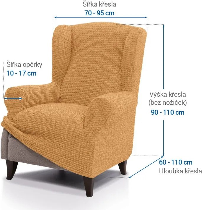 Super strečové poťahy RUBINIA zlatá kreslo ušiak (š. 70 - 95 cm)