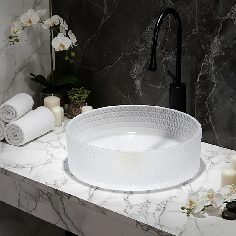 BPS-koupelny Sklenené umývadlo na dosku HYD-BRT1-WH-400 40x12 cm, mat