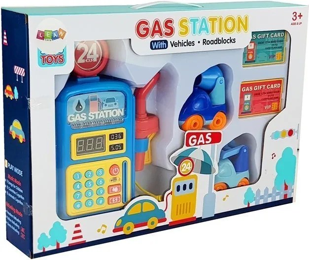 LEAN Toys Čerpacia stanica s autami, svetlami a zvukom