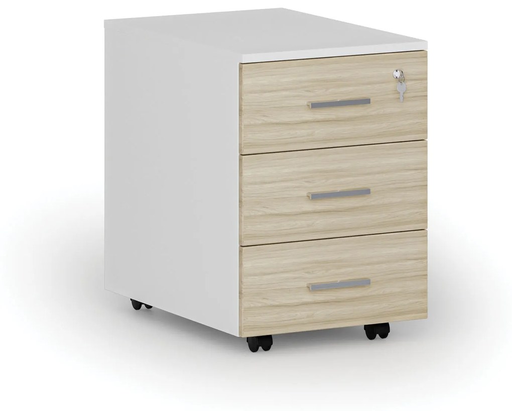 Kancelársky mobilný kontajner PRIMO WHITE, 3 zásuvky, biela/dub prírodný