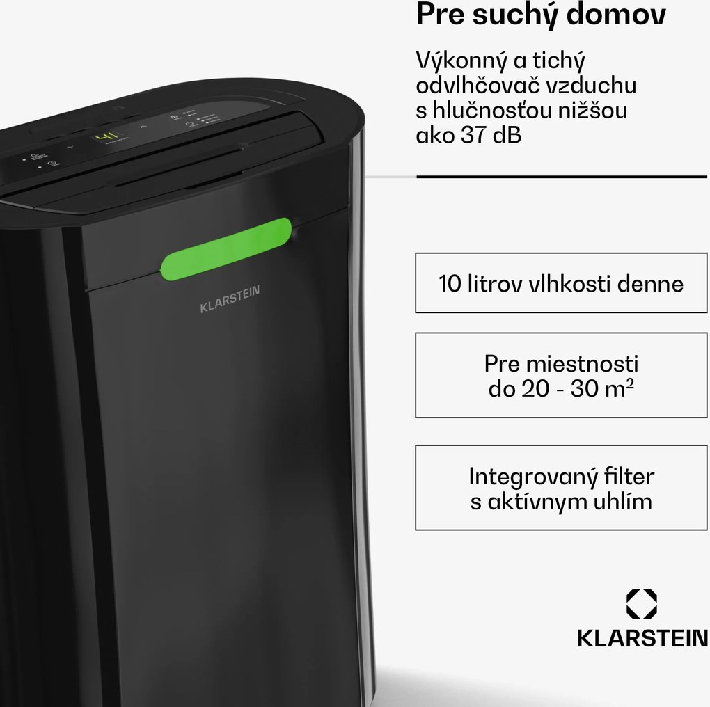 Klarstein AeroDry 10 odvlhčovač vzduchu, výkon 165 W, 10 l/deň, 135 m³/h, pre plochu do 30m², funkcia DrySelect