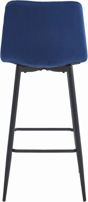 Modrá barová stolička POZZA VELVET s čiernymi nohami
