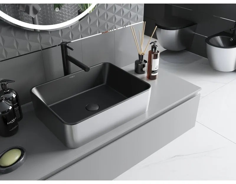 Mexen Catia, umývadlo na dosku 48x37x14 cm, čierna matná-strieborná, 21314874