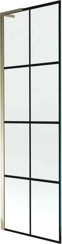 Mexen Next L, 1-krídlová vaňová zástena 60 x 150 cm, 6mm číre sklo-čierny vzor, zlatý lesklý profil, 895-060-000-03-77-50
