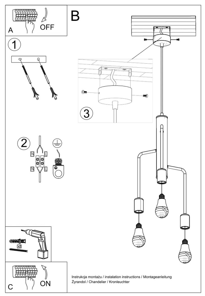 Luster Duomo 3, čierne telo svietidla, m