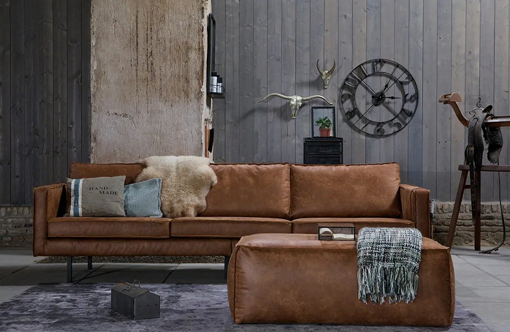 BePureHome Rodeo kožený taburet - Čierna