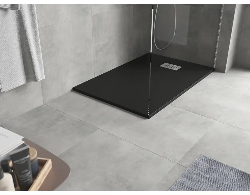 Mexen Hugo, obdĺžniková sprchová vanička SMC 90 x 70 cm, čierna, oceľová krytka, 42707090-X