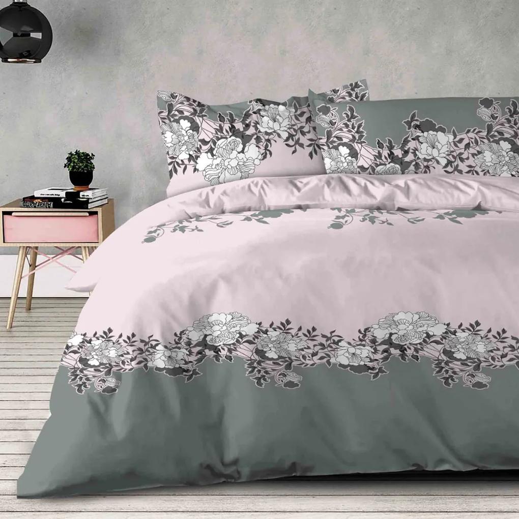 XPOSE® Bavlnené obliečky na dve postele YVONA - sivé/ružové