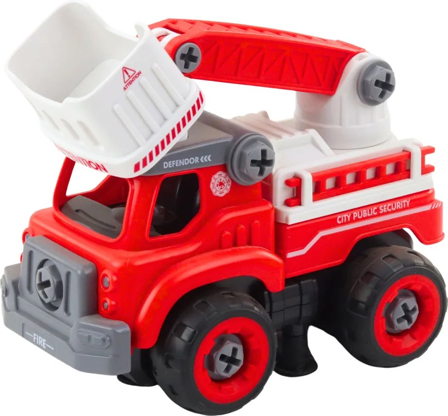 LEAN Toys Hasičské auto s otočným ramenom na diaľkové ovládanie skrutkovač 2v1