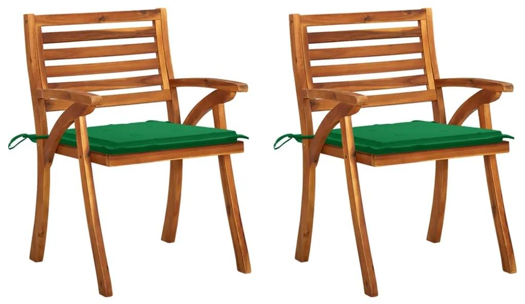 Záhradné jedálenské stoličky s vankúšmi 2 ks akáciový masív